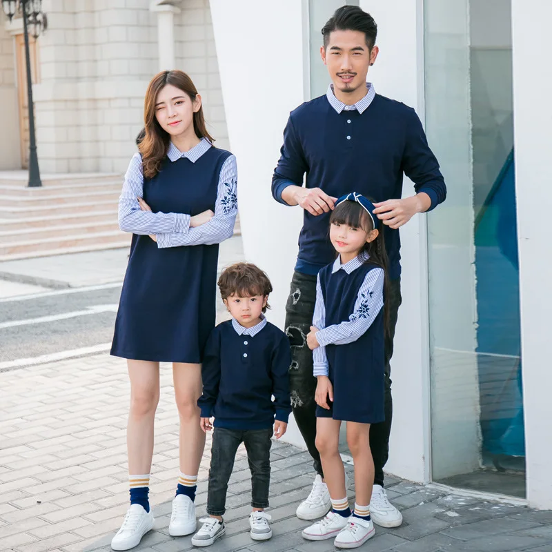 Одинаковые комплекты для семьи весенне осеннее платье из двух частей с имитацией