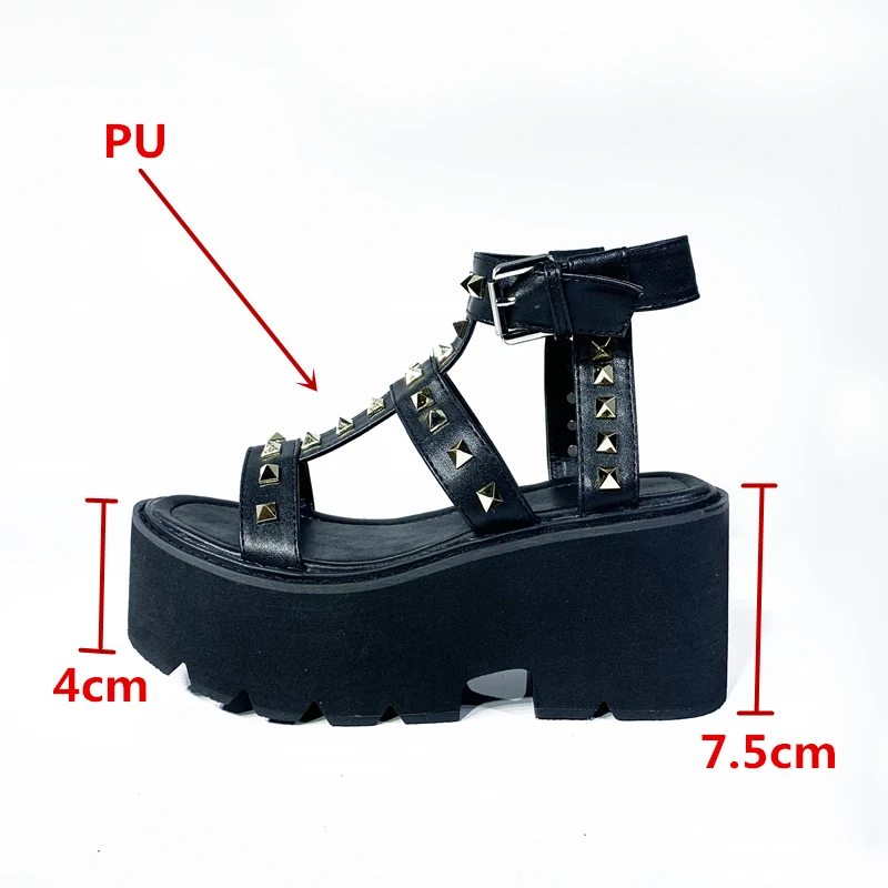 

GXCMHBWJ Rome Rivet Platform Women Sandals Summer Open Toe Buckle Strap Black Woman Shoes Gladiator Chunky Heels Casual Shoes