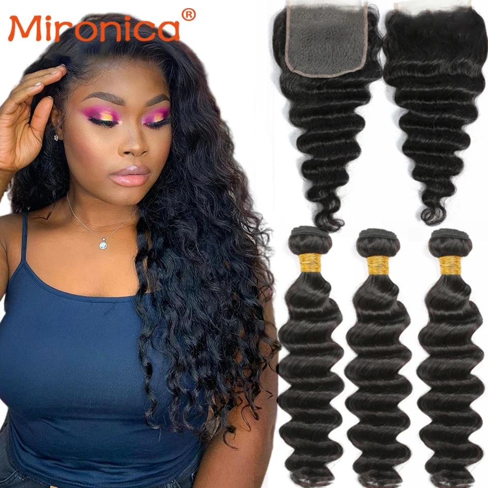 

Loose Deep Wave Bundles With 5x5 6x6 HD Transparent Lace Closure Peruvian 100% Remy Human Hair Bundles With 13x4 Lace Frontal