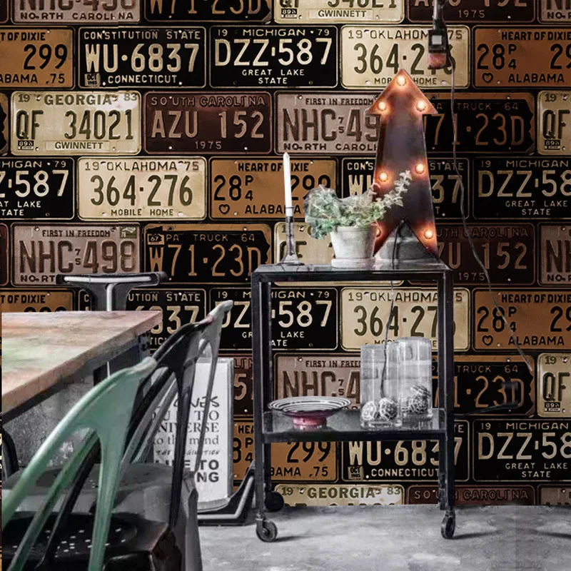 

License plate number alphanumeric industrial wind wallpaper European and American retro bar restaurant cafe loft wallpaper W50