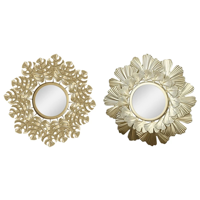 

Настенное круглое зеркало с железная рамкой и золотыми листьями для гостиной и спальни