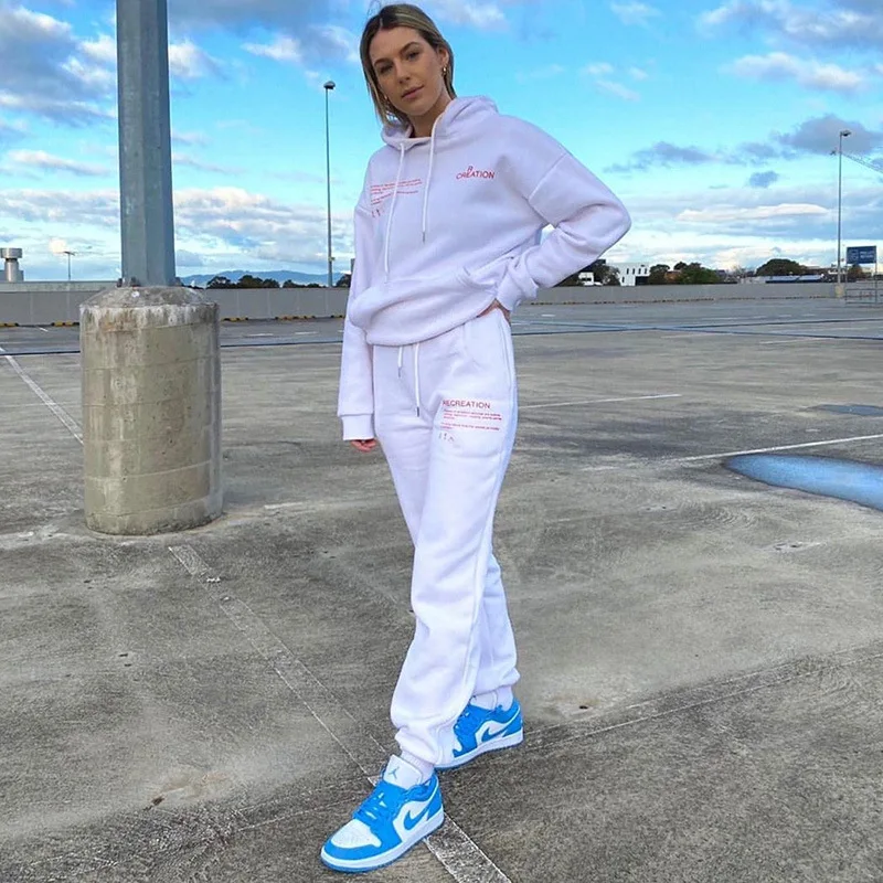 

2021 Streetwear Sweatpant Women Baggy High Waist Pant Letter Fitness Elastic Activewear Ladies Casual Trousers Warm Top Cotton