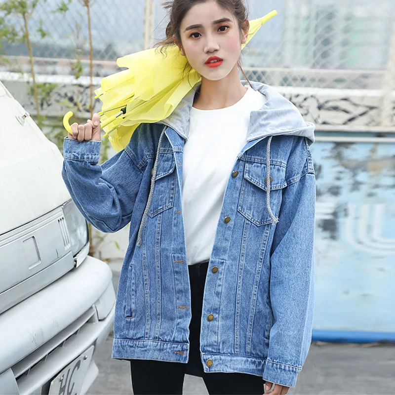 ZQLZ Осенняя джинсовая куртка женская 2020 новая свободная однобортная с капюшоном