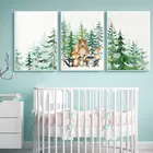 Настенный постер с изображением лесных животных, картины для детской комнаты, лиса, олень, медведь, Картина на холсте, настенные картины в скандинавском стиле для декора детской комнаты