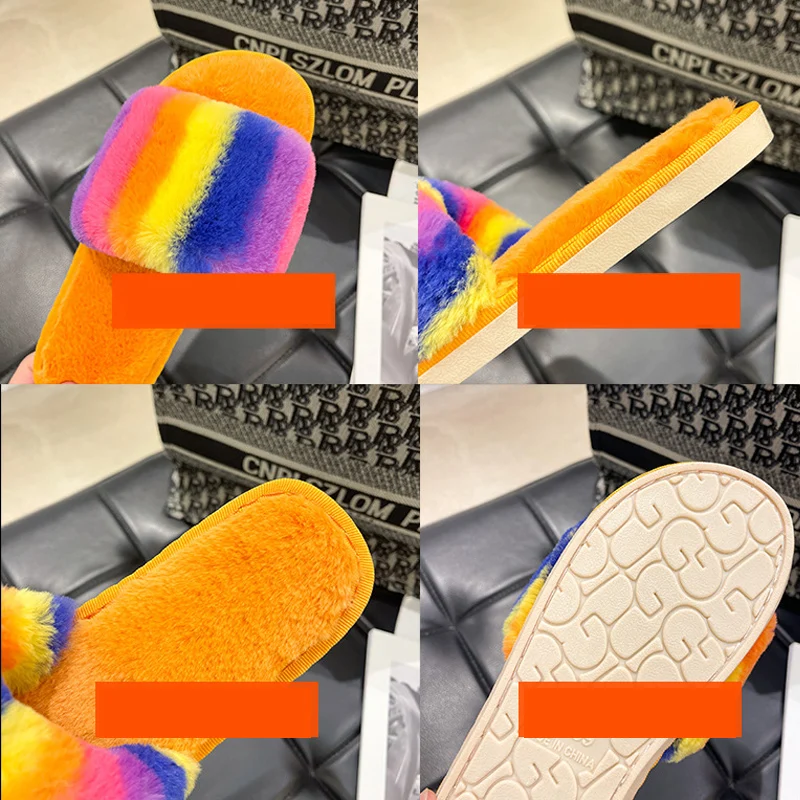 

Cozy Plush Home Slippers Fashion Colorful Women Shoes Light Non-slip Floor House Slippers for Indoor Outdoor Winter Fall 2021