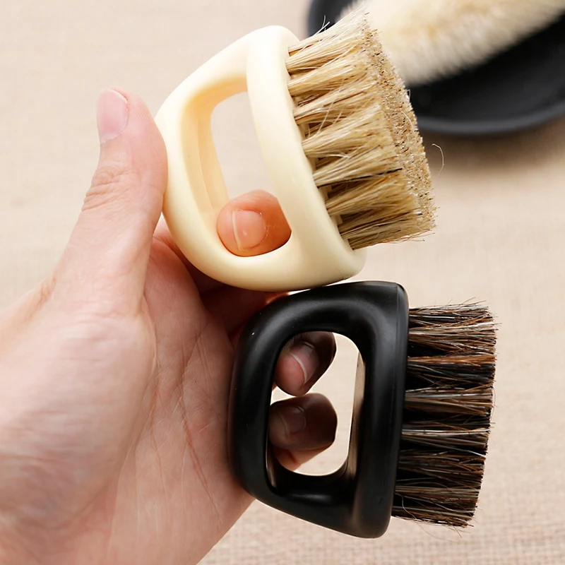1 Pcs Ring Design Horse Bristle Men Shaving Brush Plastic Portable Barber Beard Brushes Salon Face Cleaning Razor Brush(black) | Красота и