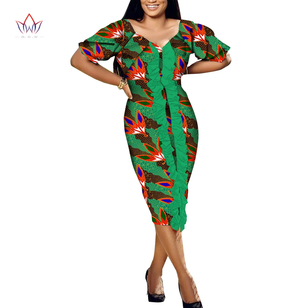 

African Print Dresses for Women Ankara Fashion Dashiki Lady's Robe Dress Puff Sleeve Casual African Clothes with Chiffons WY893