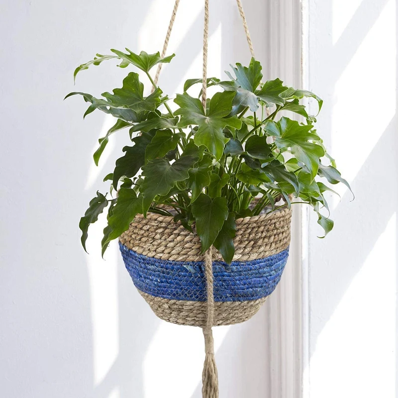 

AA99 -Hanging Flower Pots,Natural Seaweed Baskets,Indoor Plant Flower Pots, Blue Hanging Baskets,Flower Pots and Baskets,4Pcs