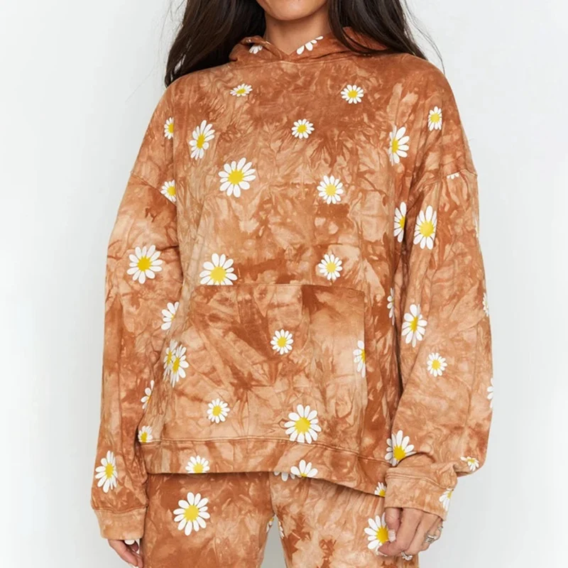 

Streetwear Loose O Neck Women Pullover Sweatshirt 2020 Autumn Winter Female Daisy Printed Hoodies Top Oversize Sweatshirt Shirt