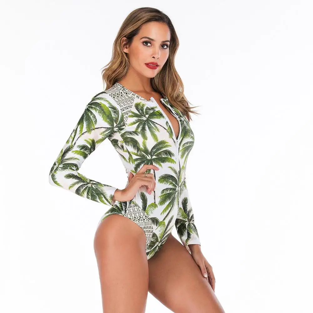 

Sexy une pice maillot de bain maillots de bain femmes manches longues grande taille maillots de bain Monokini maillot de bain