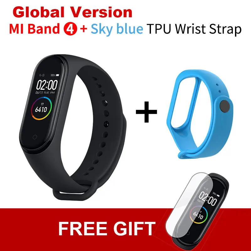 Add Blue TPU Strap Xiaomi mi Band 4 новейший mi band 4 Mp3 музыкальный цветной экран фитнес частота сердечных сокращений Bluetooth 5,0 умные часы - Цвет: Add Blue TPU Strap