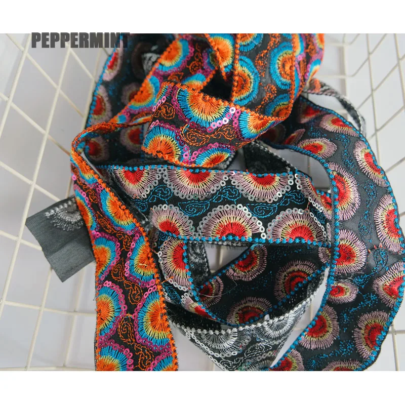 1 ярд Этническая ВЫШИТАЯ тесьма с блестками 3 5 см сделай сам швейная сетка пряжа