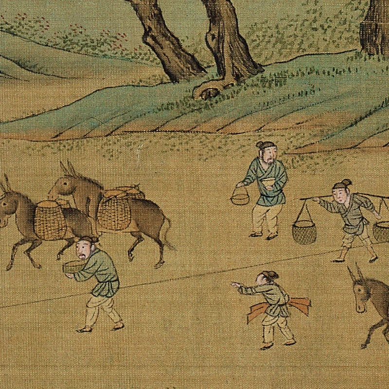 Qiu Ying в династии Мин реки Китая на фестивале Qingming древние иероглифы