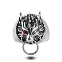 fashion retro red eye wolf head logo ring personalized mens ring punk motorcyclist jewelry cyclist hip hop party ring