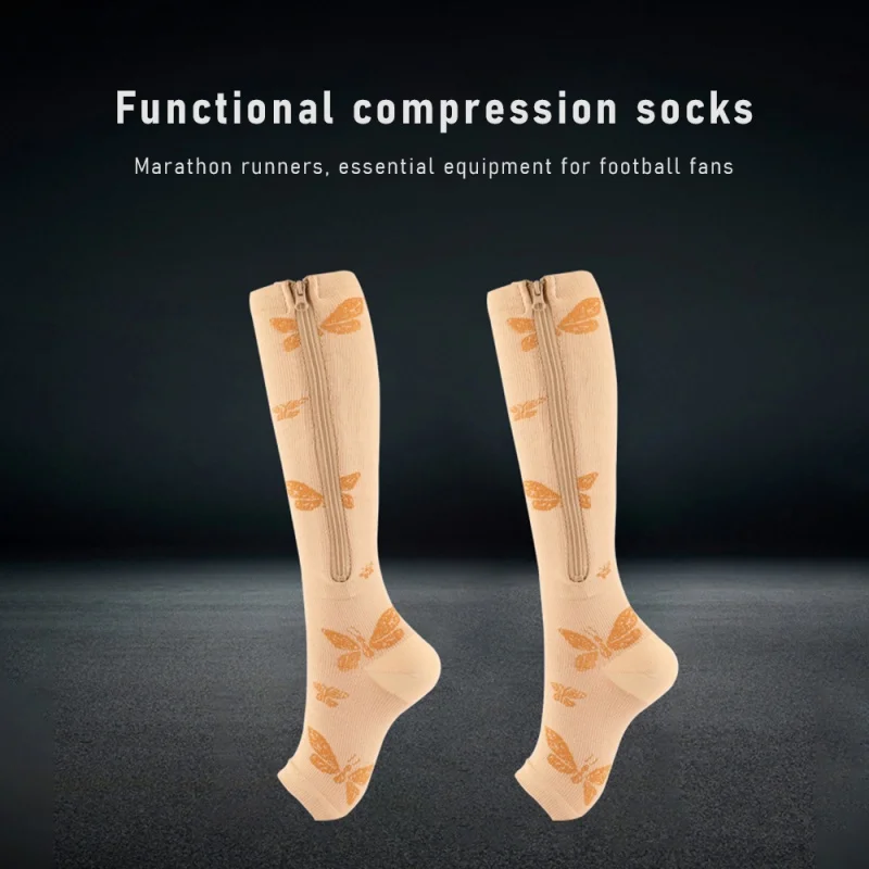 

Women Sports Compression Socks Zipper Closure Burnning Fat Slim Sleeping Beauty Leg Prevent Varicose Veins Socks