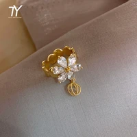 creative zircon water drop petals pendant open ring for woman luxury wedding party jewelry fashion unusual girls metal rings