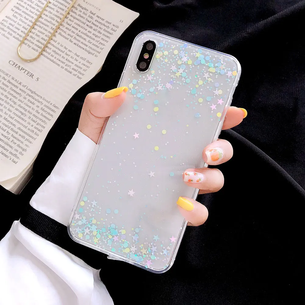KISSCASE Glitter Stars Case For iPhone X XS MAX 7 8 Plus Clear Silicone TPU Phone Cases XR 6 6S Transparent Cover |
