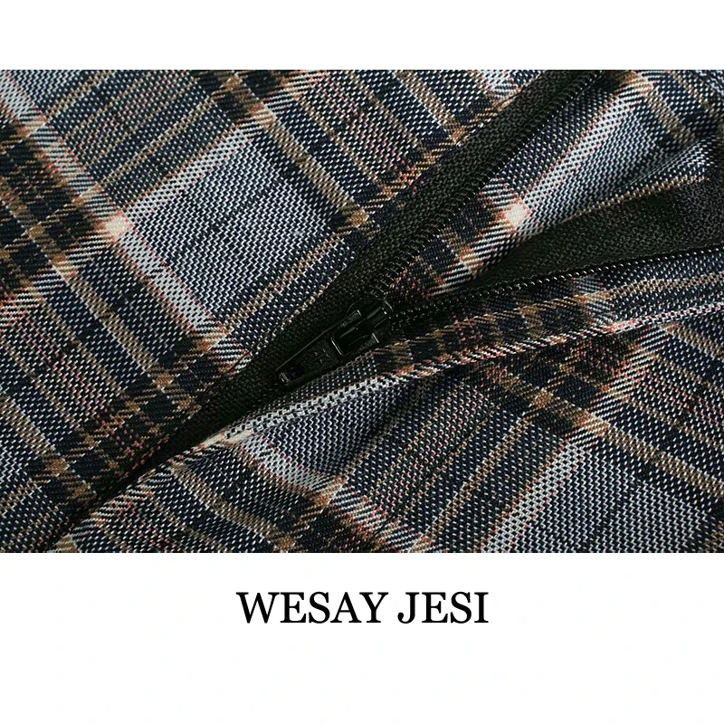 

WESAY JESI Fashion Summer Women's Pants Vintage Stylish Wide Leg Woman Clothes Casual Plaid Pants High Waist Pockets Trousers