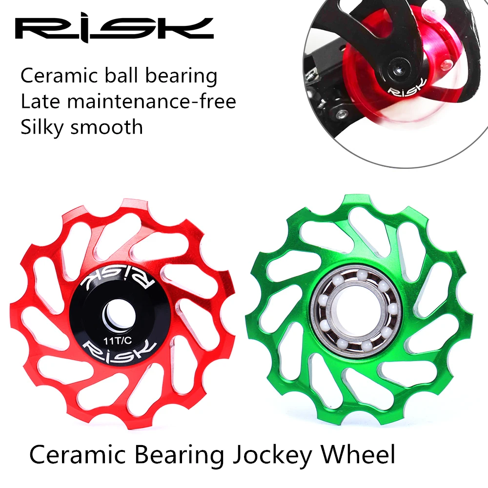 

RISK11T mountain bike bicycle rear derailleur guide wheel ceramic bearing pulley CNC road bike guide wheel idler 6mm