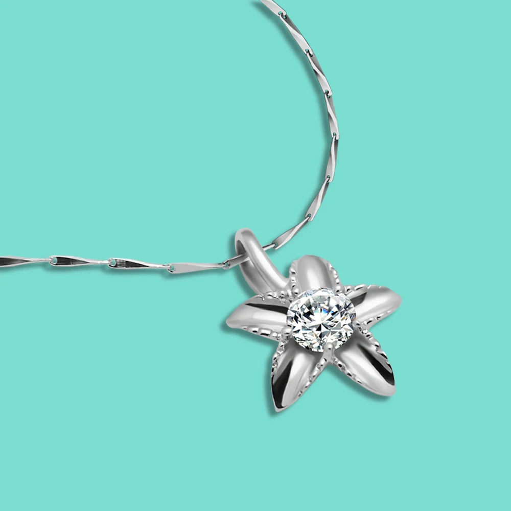 

Благородное женское ожерелье из стерлингового серебра 925 пробы с кулоном в виде цветка из фианита класса ААА Цепочка-Чокер ожерелья-Чокеры ...