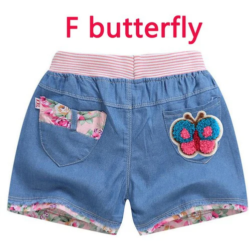 F butterfly Джинсовые шорты для девочек; летние кружевные штаны для девочек-подростков; детская одежда с бантом; детские джинсы с цветами; шорты для подростков - Цвет: F butterfly