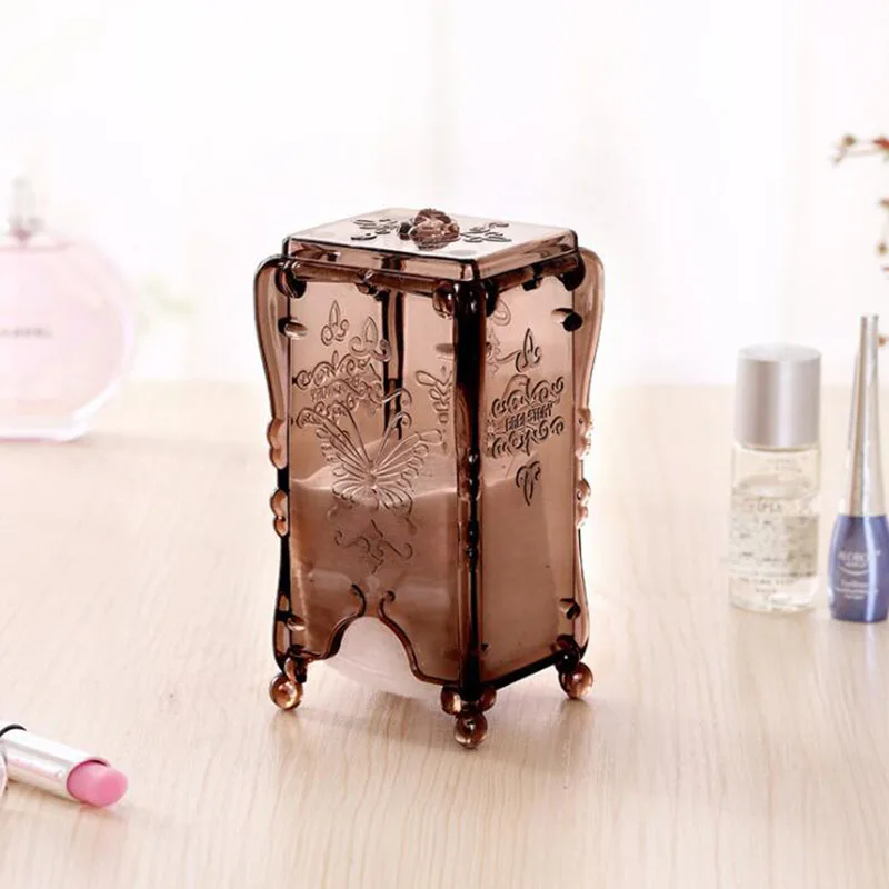 Ящик из прозрачного пластика для хранения с хлопковой прокладкой, органайзер для макияжа, Настольный Многофункциональный хлопковый тампон, коробка с крышкой для хранения