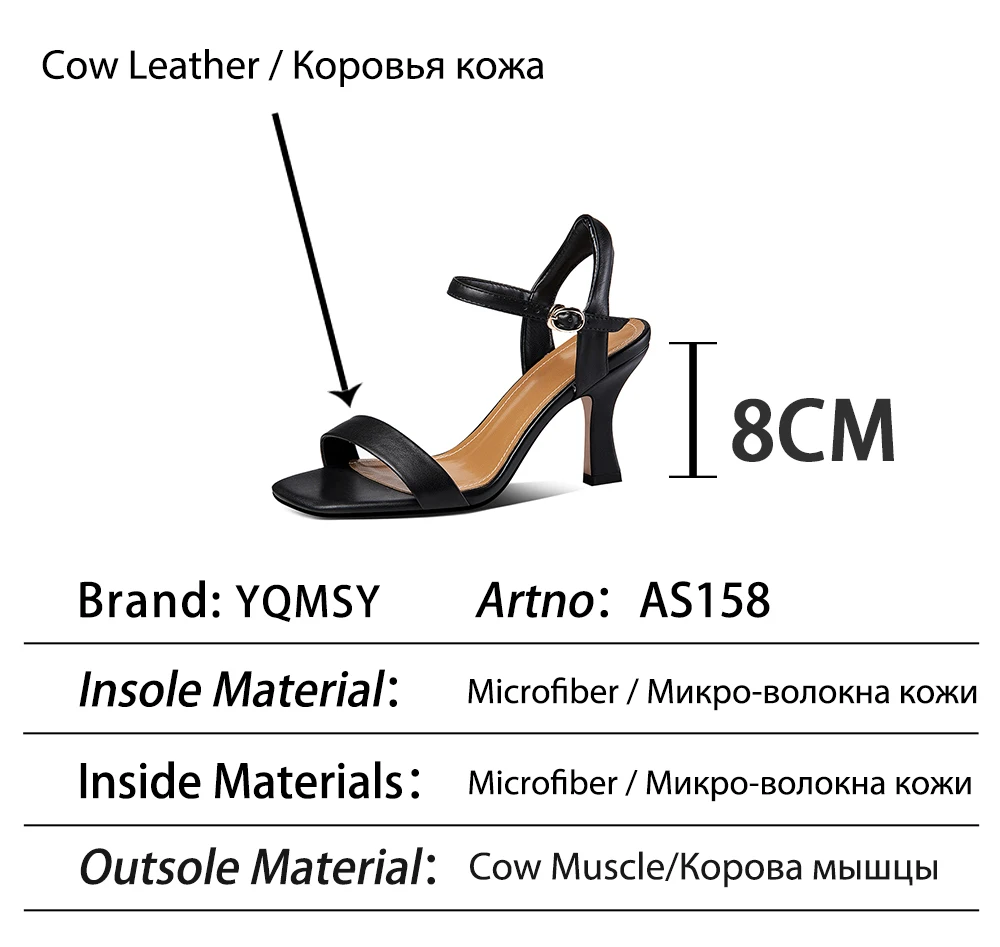 

YQMSY Sexy Women's Sandals Genuine Leather Thin Heels Party High Heeled Sandals Buckle Strap New Concise Dress Lady Shoes AS158
