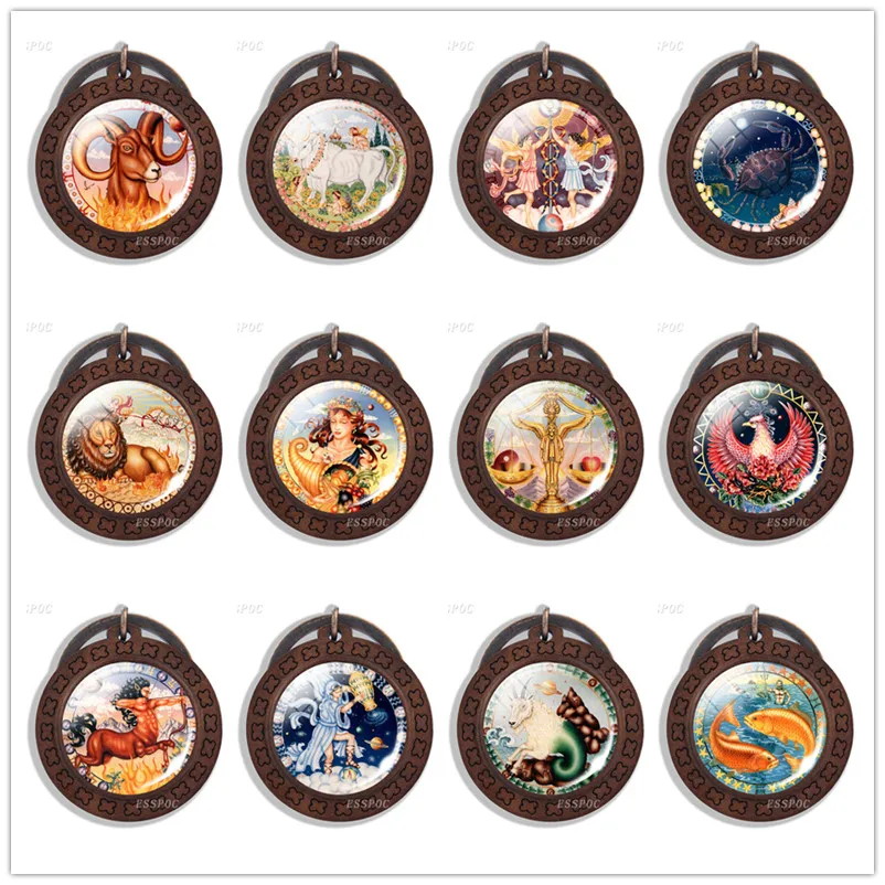 Мультфильм 12 брелок для ключей Созвездие знаков зодиака фото стеклянный кабошон