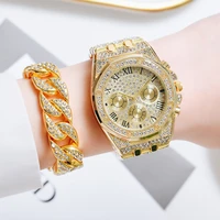 iced out watch bracelet for men women luxury iced out watch hip hop gold diamond couple mens watch set relojes para mujer gift