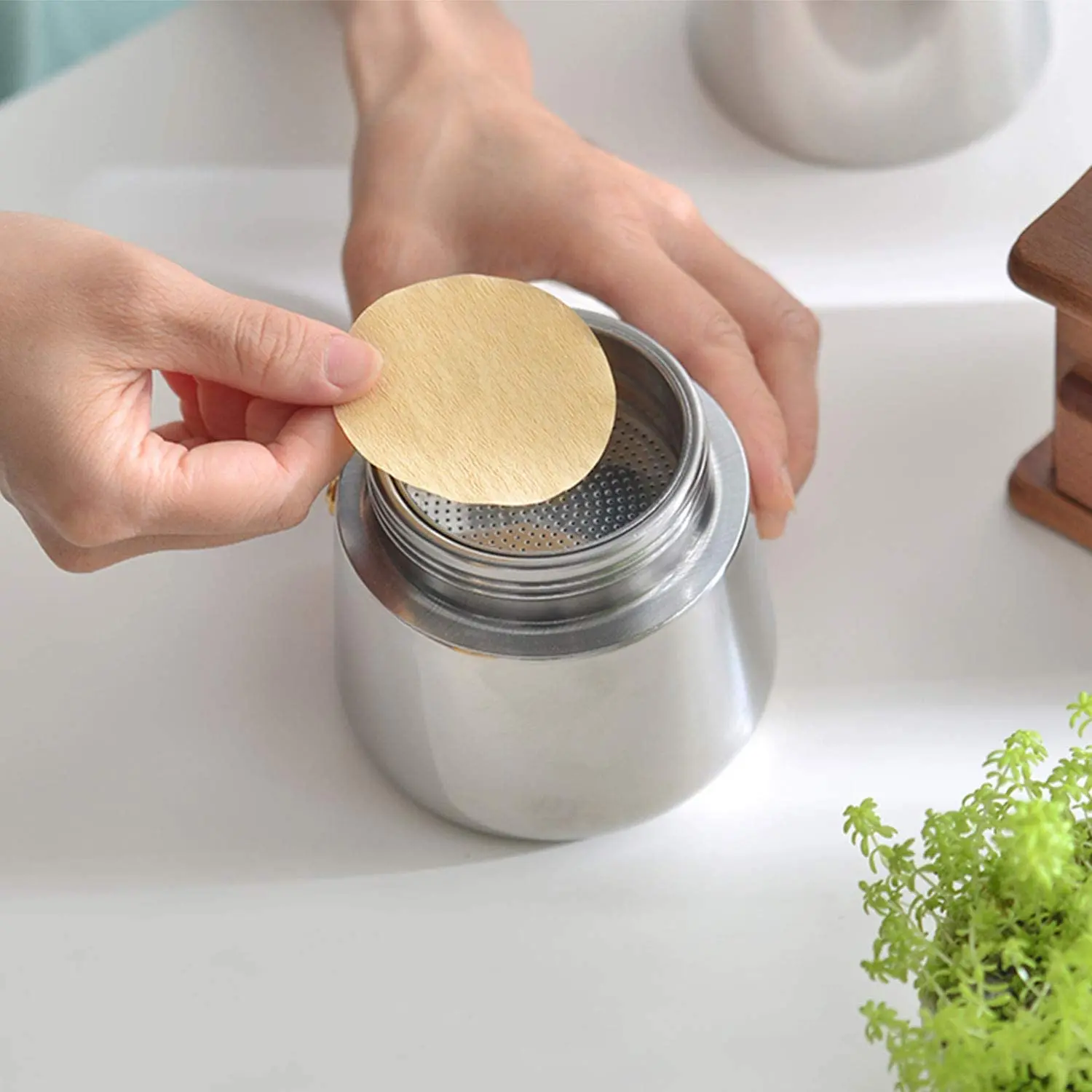 

Wooden Round Drip Paper Coffee Filter Moka Pot Espresso 100pc/Pack Tea Strainer Maker