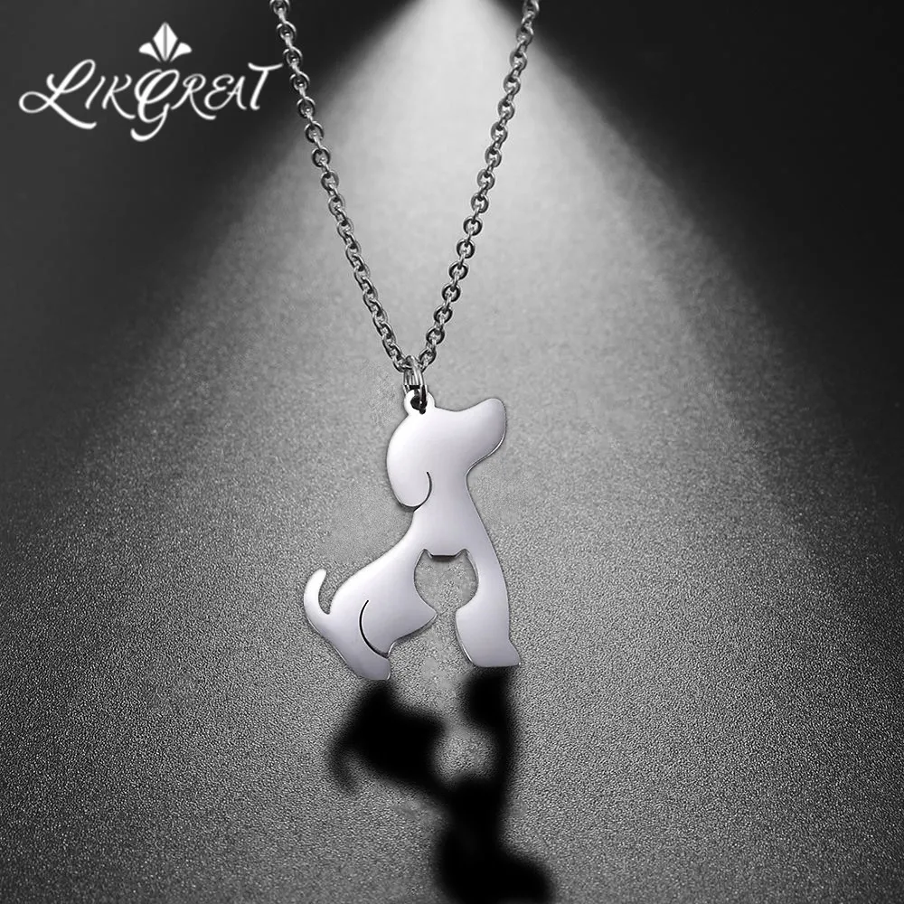 Женское ожерелье с подвеской LIKGREAT Dog Cat колье из нержавеющей стали золотыми