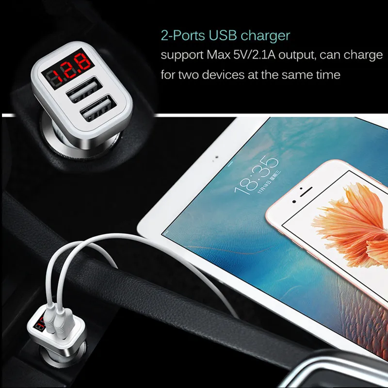 Автомобильное зарядное устройство со светодиодным экраном 2 порта usb адаптера 1 А