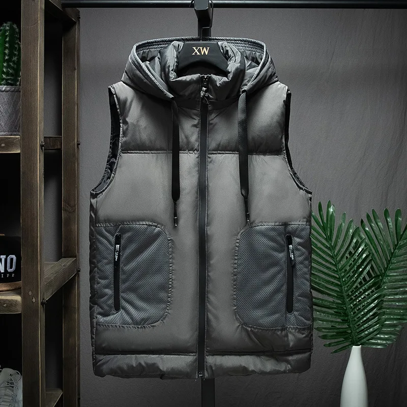 Жилет мужской с капюшоном теплая Модная безрукавка ветровка 4XL Осень зима