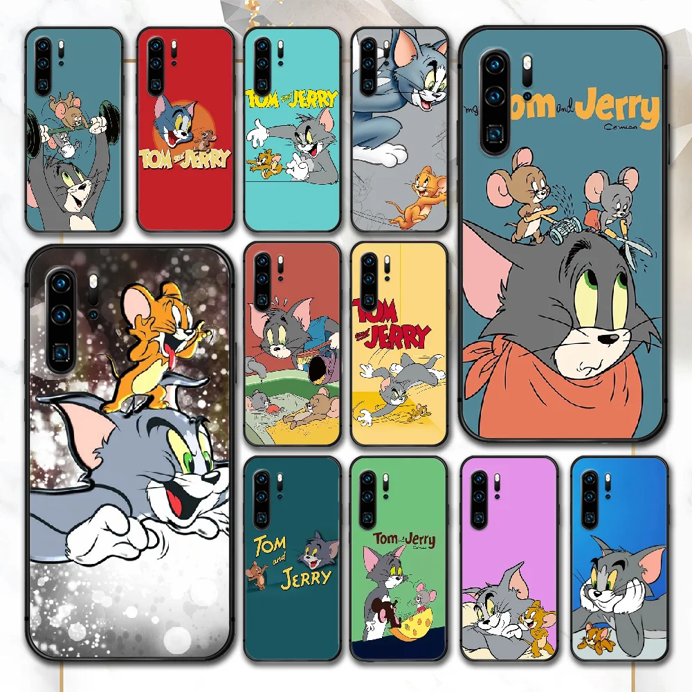 

Cartoon Cat Tom Mouse Jerry Phone Case For Huawei P Mate Smart 10 20 30 40 Lite Z 2019 Pro black Bumper Pretty Shell Soft Etui