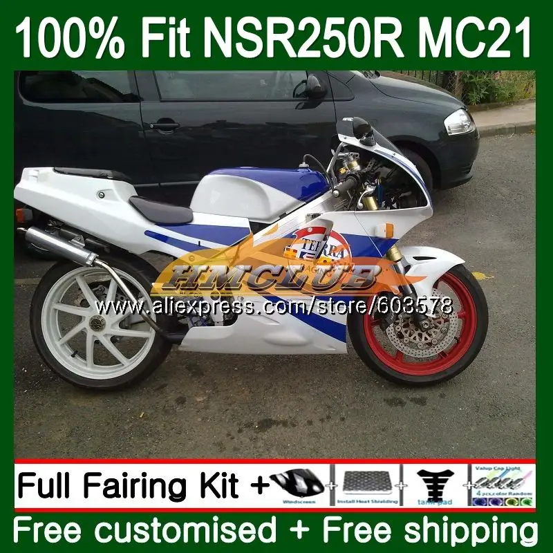 

Injection For HONDA NSR250R MC21 PGM3 1990 1991 1992 1993 101CL.87 NSR 250 R NSR250 RR NSR 250R 90 91 92 93 White Blue Fairing