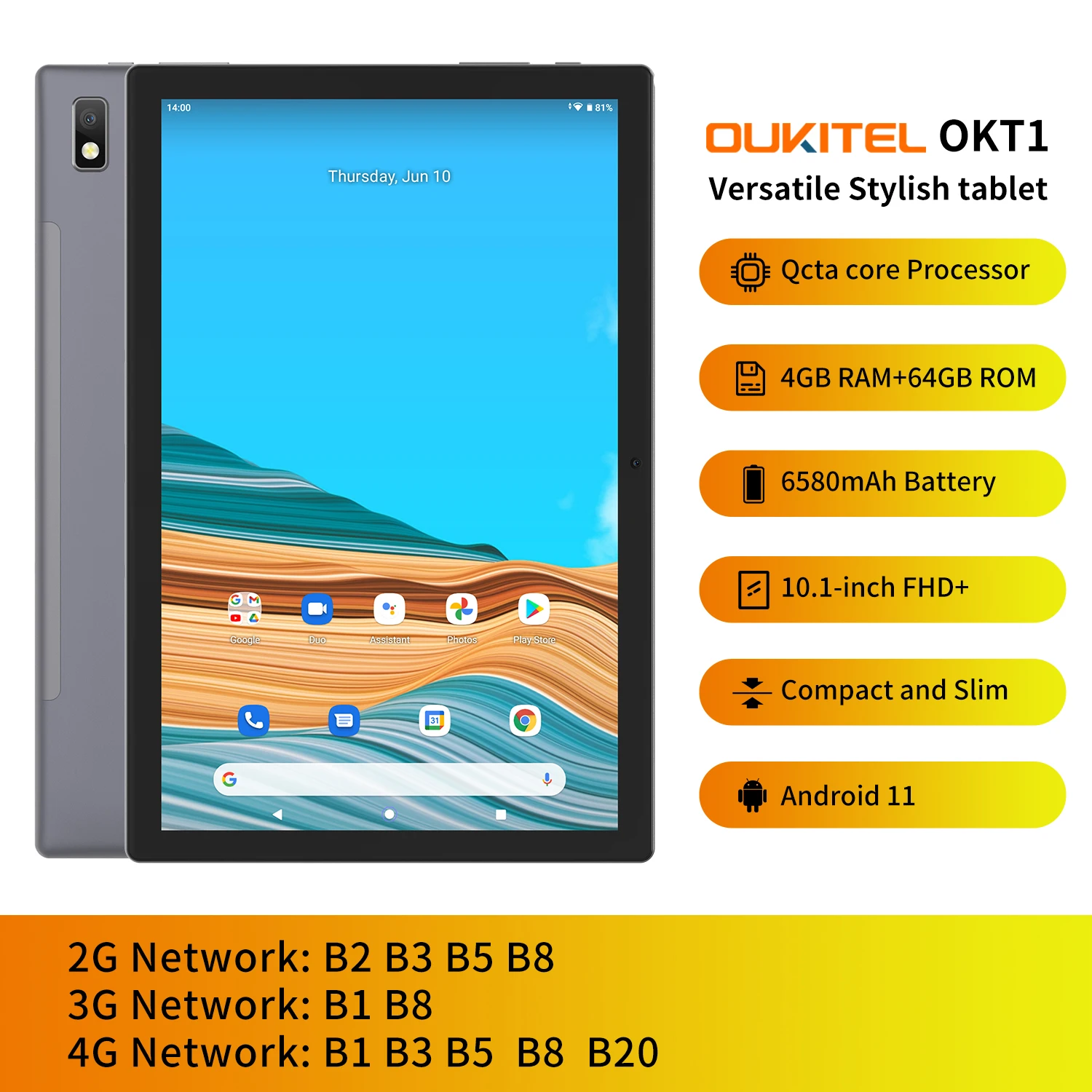 

Планшет Oukitel на Android 10,1, восемь ядер, экран 6580 дюйма, 4 Гб + 64 ГБ