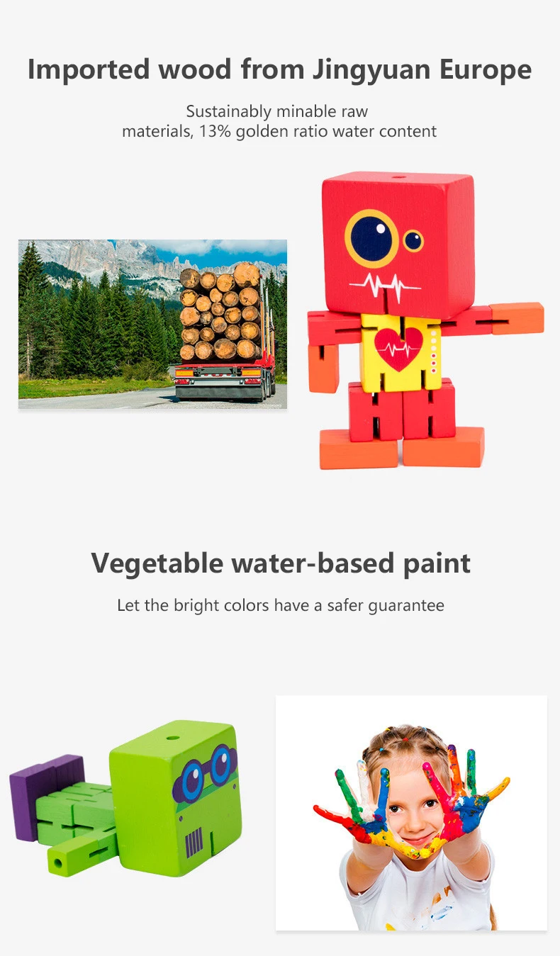 

Wood Deformation Robot Toy Early Childhood Educational Toys Hands-on Brain Creativity Variety Kid Present Joint Moved Robot Toys
