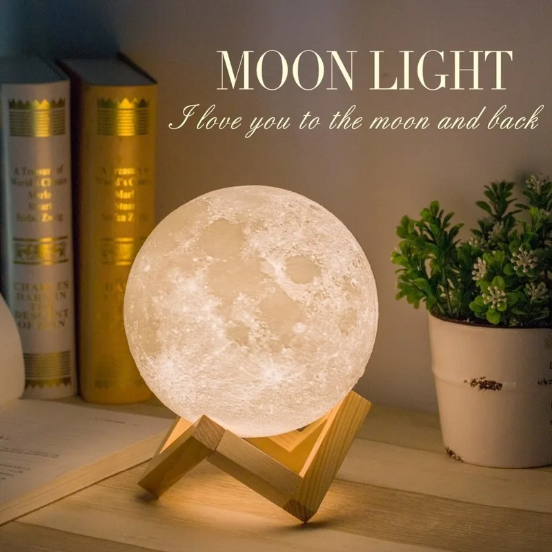 

3D Print Moon Lamp Night Lights Touch Switch Control Change Indoor Bedroom Decoration Changeable LED Novelty Rechargeable