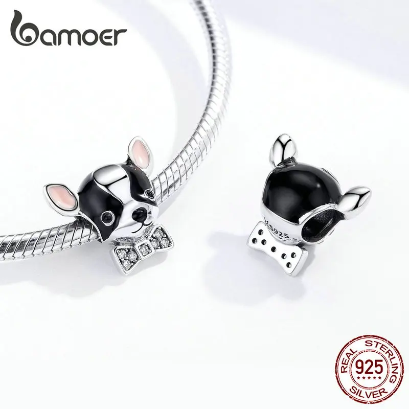 Bamoer, эмаль, чихуахуа, собака, шарм, серебро, 925,, подходит для браслета и браслета, 925 пробы, серебряные ювелирные изделия,, Femme SCC1310