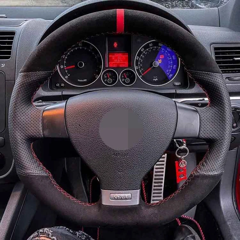 

Car Steering Wheel Cover DIY Black Genuine Leather Suede For Volkswagen VW Golf 5 (V) Golf Plus Polo Jetta Passat Variant Tiguan