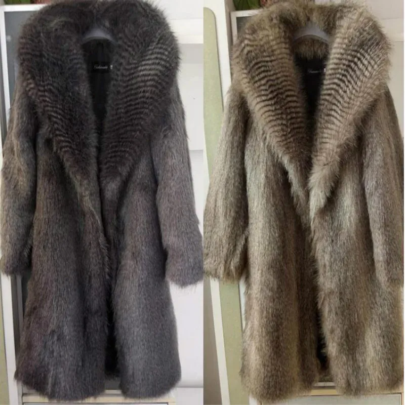 

Winter Fashion Fur men Hot leather jacket Outerwear male 2021 new environmentally friendly artificial hair Long star coat