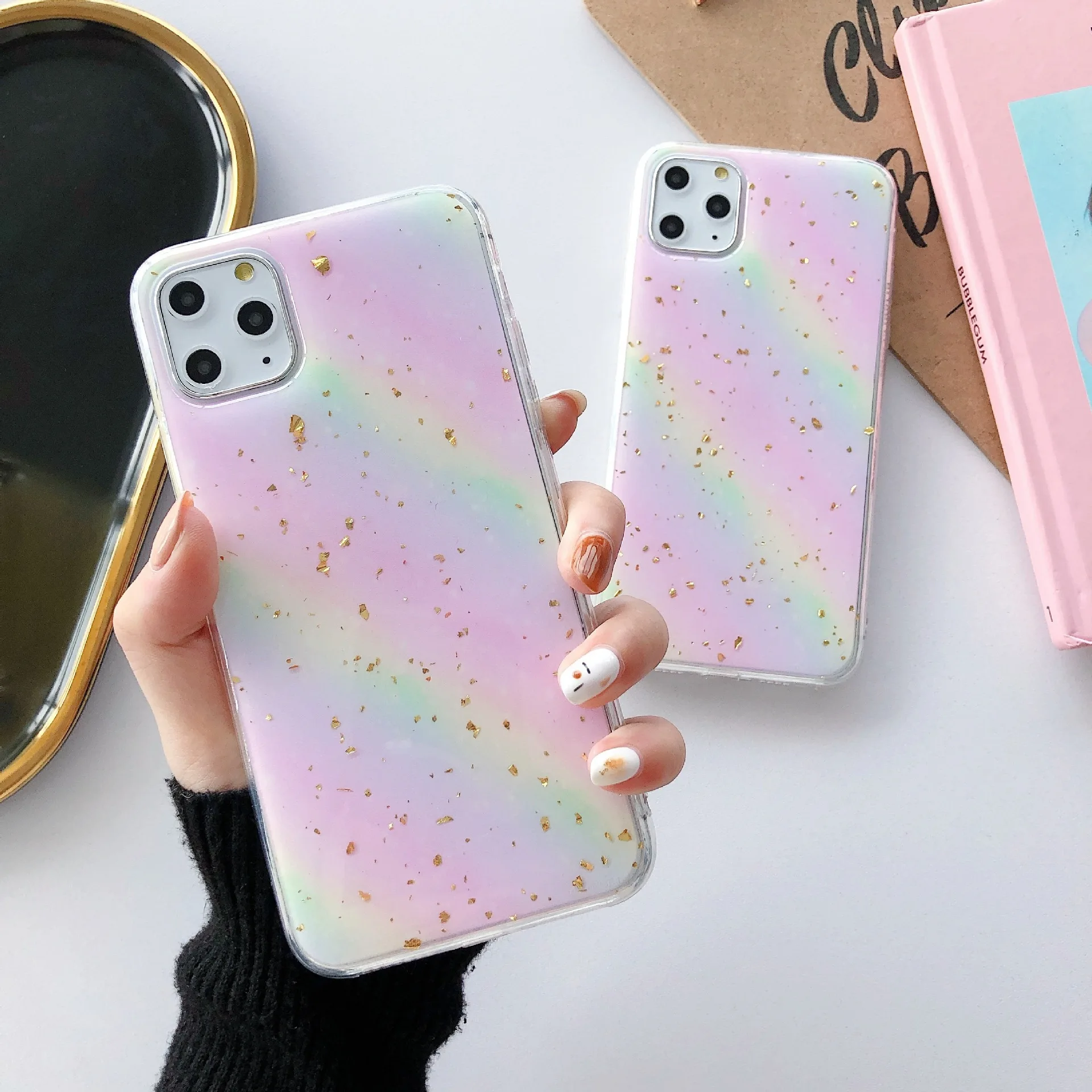 Модный Радужный Золотой фольга Чехол для телефона iPhone 11 Pro Max XR X XS 7 8 6 Plus чехол
