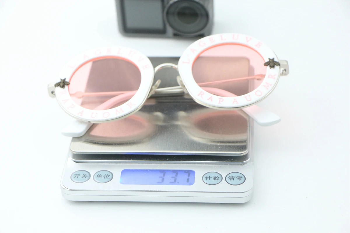 

Women's Sunglasses With White Round Frame and Silver Metal Pink Lense Small Glasses