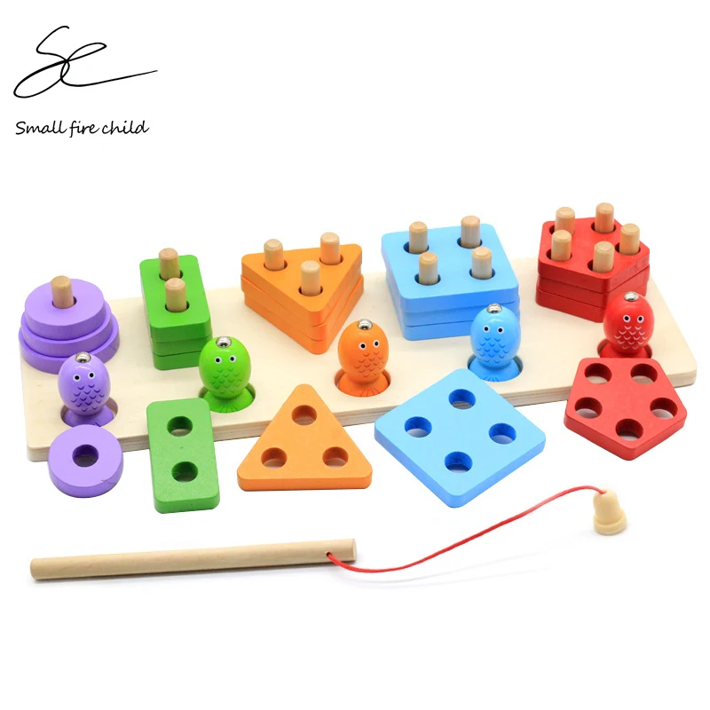 Деревянные геометрические формы магнитная рыбалка головоломка Монтессори