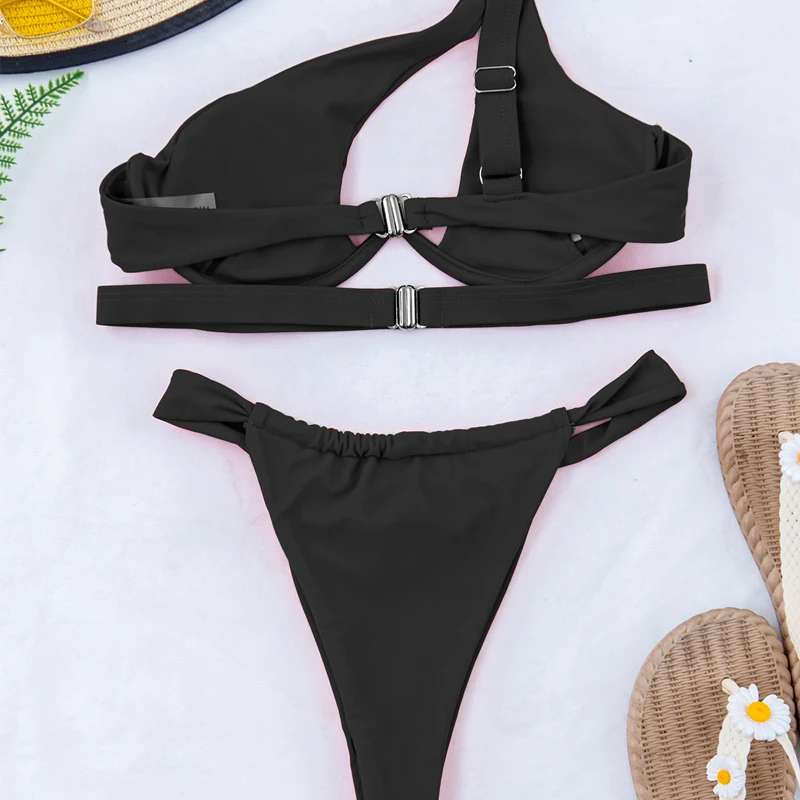 

2021 Sexy Women Split Low Waist Bikini Diagonal Swimsuit Brazilian Biquini Sexy Thong Bikini Set Beach swimsuit Bandage swimsuit