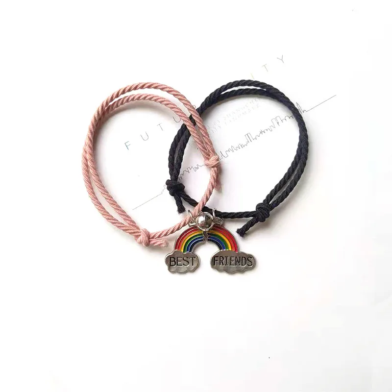 

ISINYEE 2pc Handmade Couple Bracelet For Women Men Magnetic Wrist Band Elastic Best Friend Bracelets Friendship Jewelry Gift