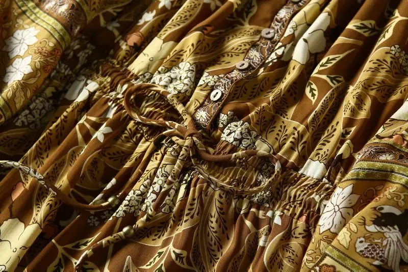 Женское платье с цветочным принтом длинным рукавом круглым вырезом и эластичной