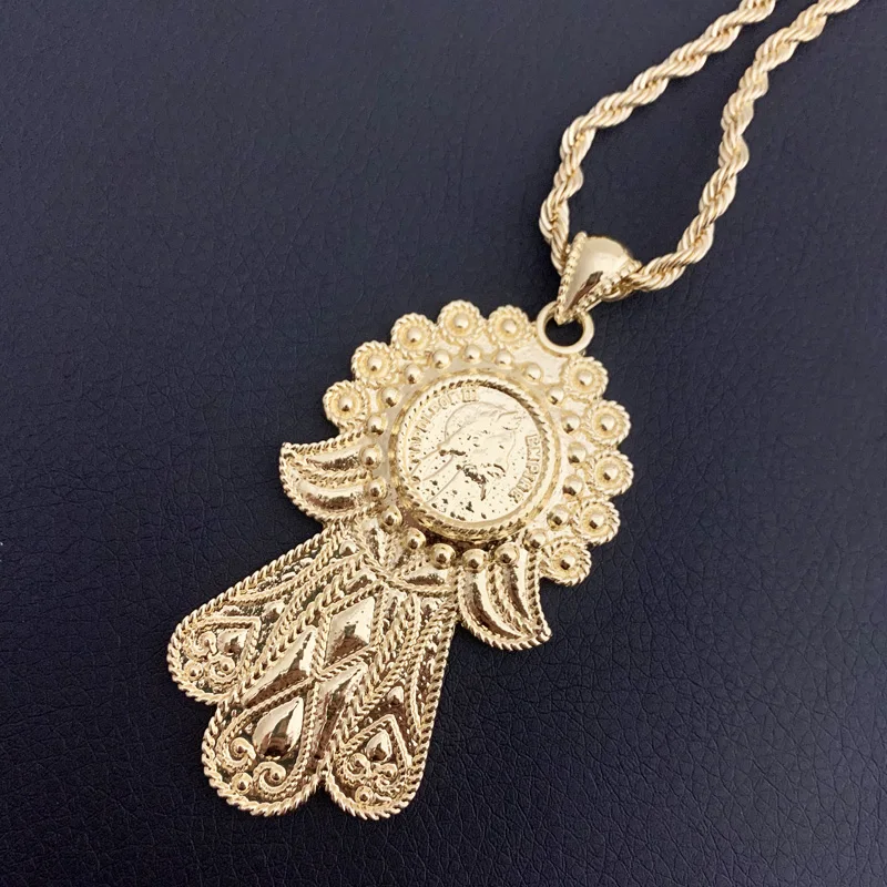 Мусульманская ручная подвеска в золоте Длинная цепочка ожерелье для женщин