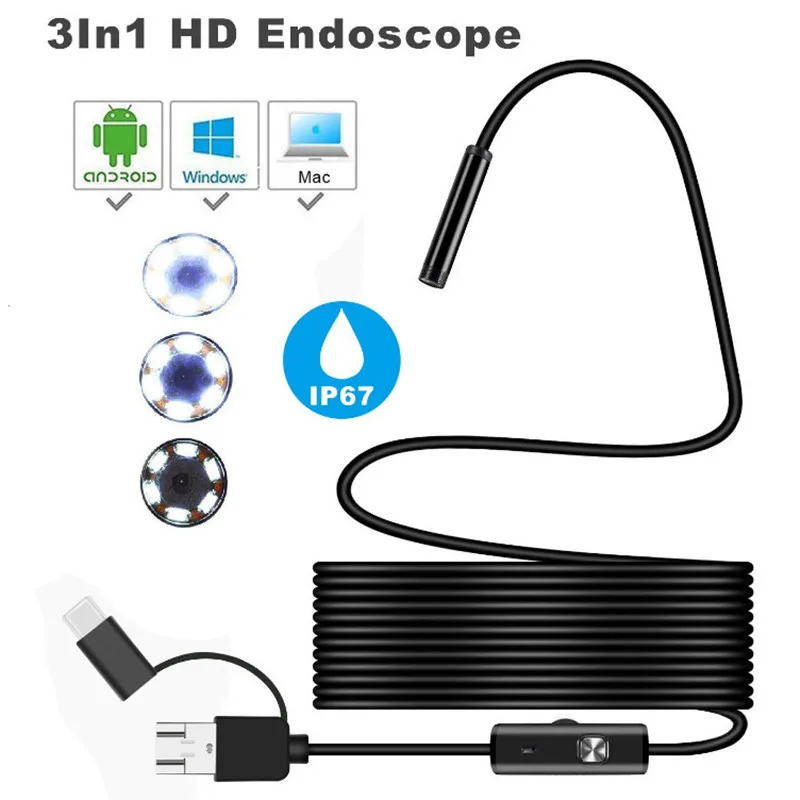 TYPE C USB Mini Endoscope Camera 7mm 2m 1m 1.5m Flexible Hard Cable Snake Borescope Inspection for Android Smartphone PC | Безопасность