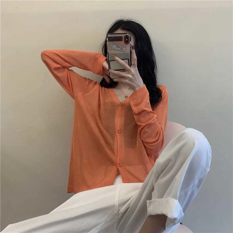 

2021 spring new Korean casual versatile loose thin long sleeved knitted cardigan women's sunscreen top